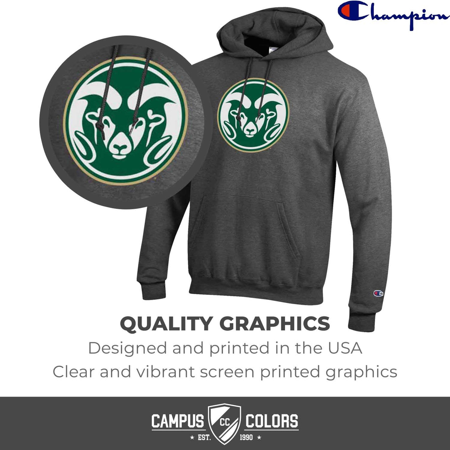 Colorado State Rams Adult Mascot Fleece Hooded Sweatshirt - Charcoal