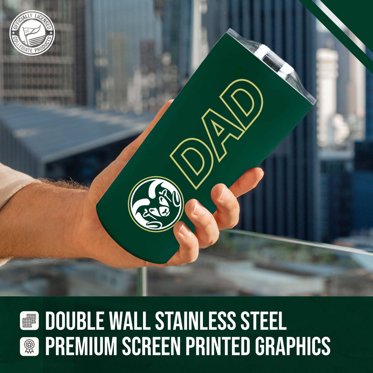 Colorado State Rams NCAA Stainless Steel Travel Tumbler for Dad - Green