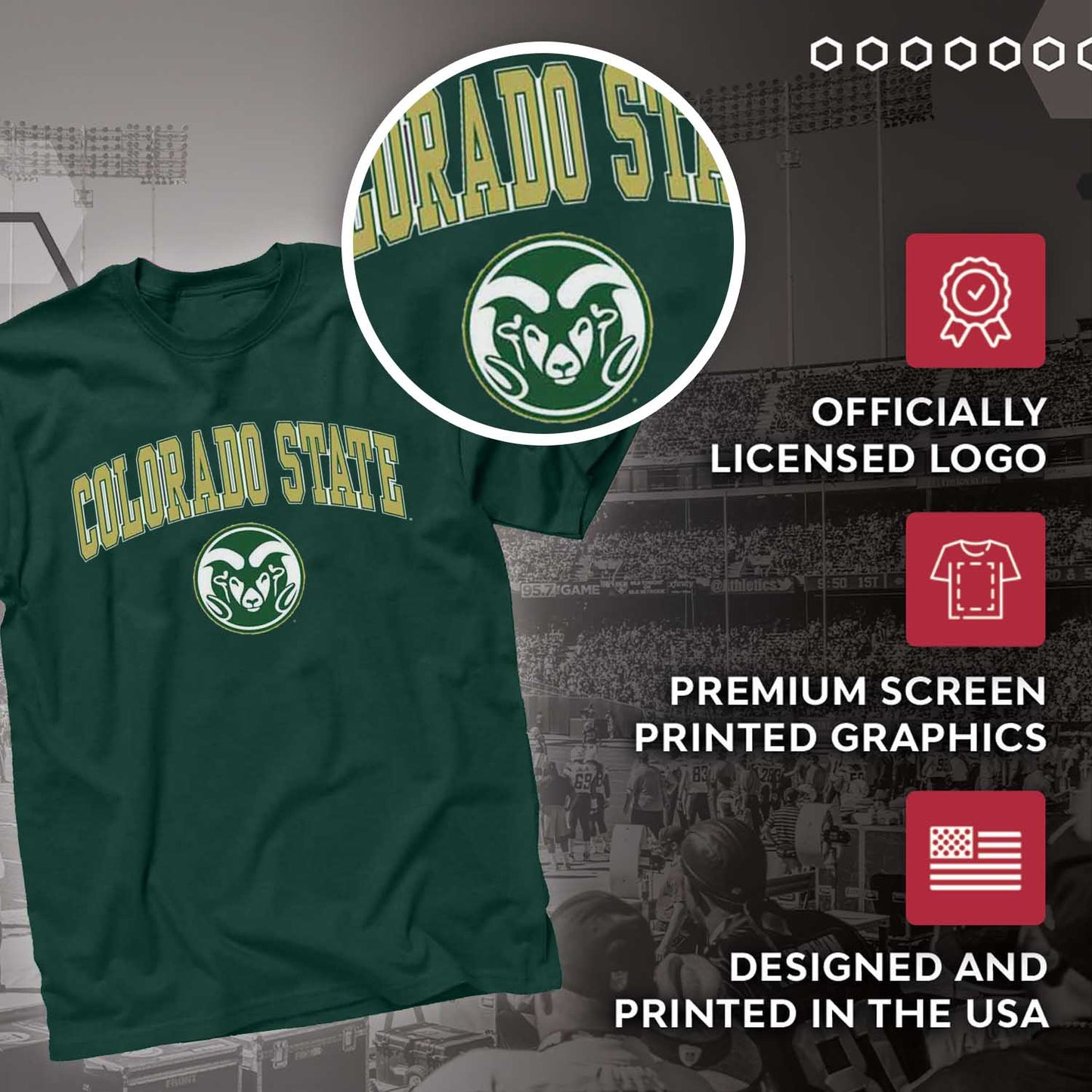 Colorado State Rams  Arch and Logo Short Sleeve T-shirt - Green