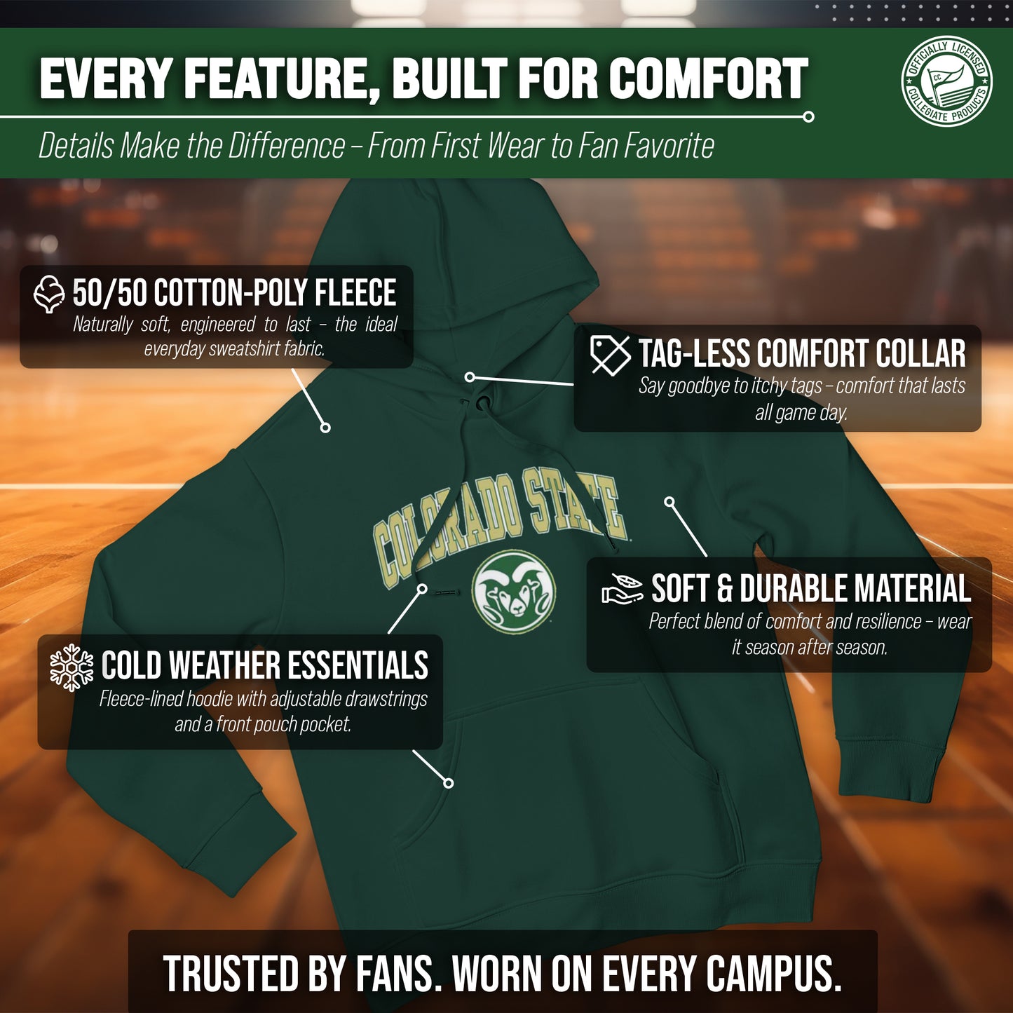 Colorado State Rams Adult Arch & Logo Soft Style Gameday Hooded Sweatshirt - Green