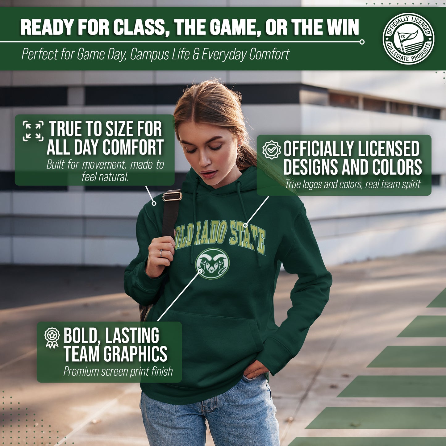 Colorado State Rams Adult Arch & Logo Soft Style Gameday Hooded Sweatshirt - Green