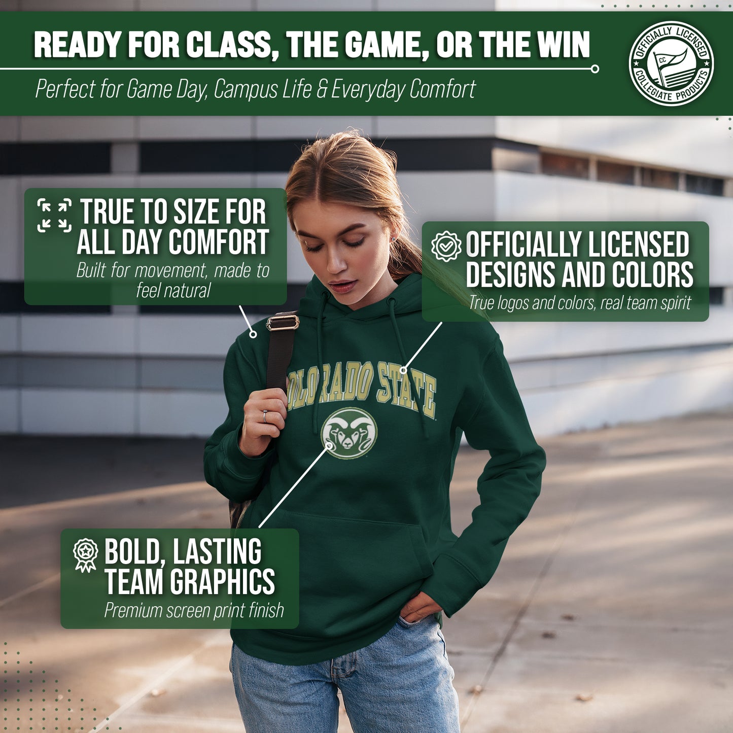 Colorado State Rams Adult Arch & Logo Soft Style Gameday Hooded Sweatshirt - Green