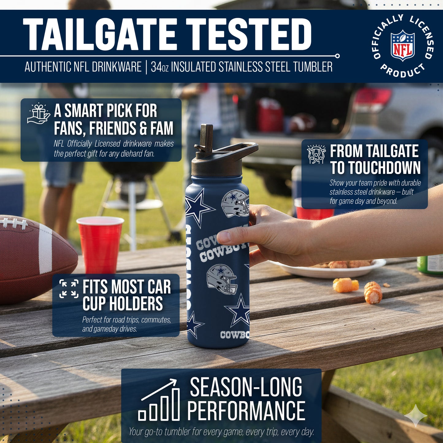 Dallas Cowboys NFL 34Oz Native Quencher Water Bottle - Navy