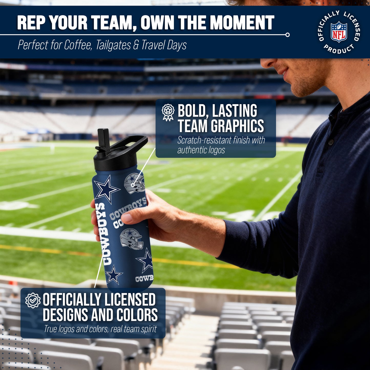 Dallas Cowboys NFL 34Oz Native Quencher Water Bottle - Navy