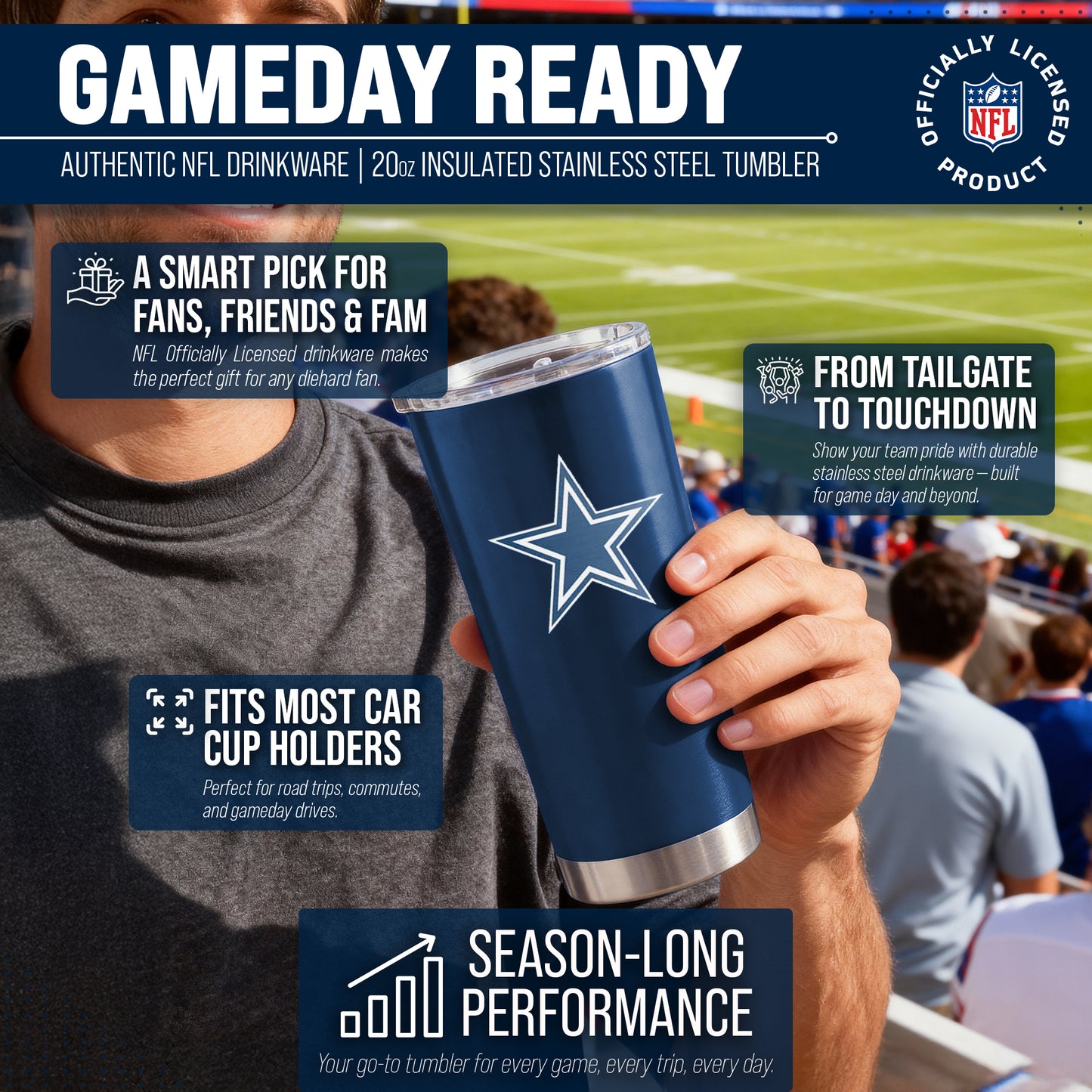 Dallas Cowboys NFL 20oz Gameday Stainless Steel Tumbler - Navy