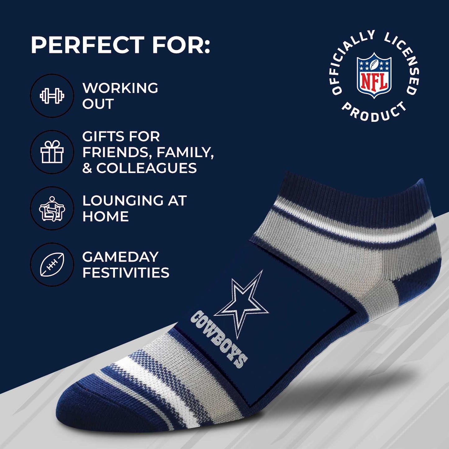Dallas Cowboys NFL Adult Marquis Addition No Show Socks - Navy