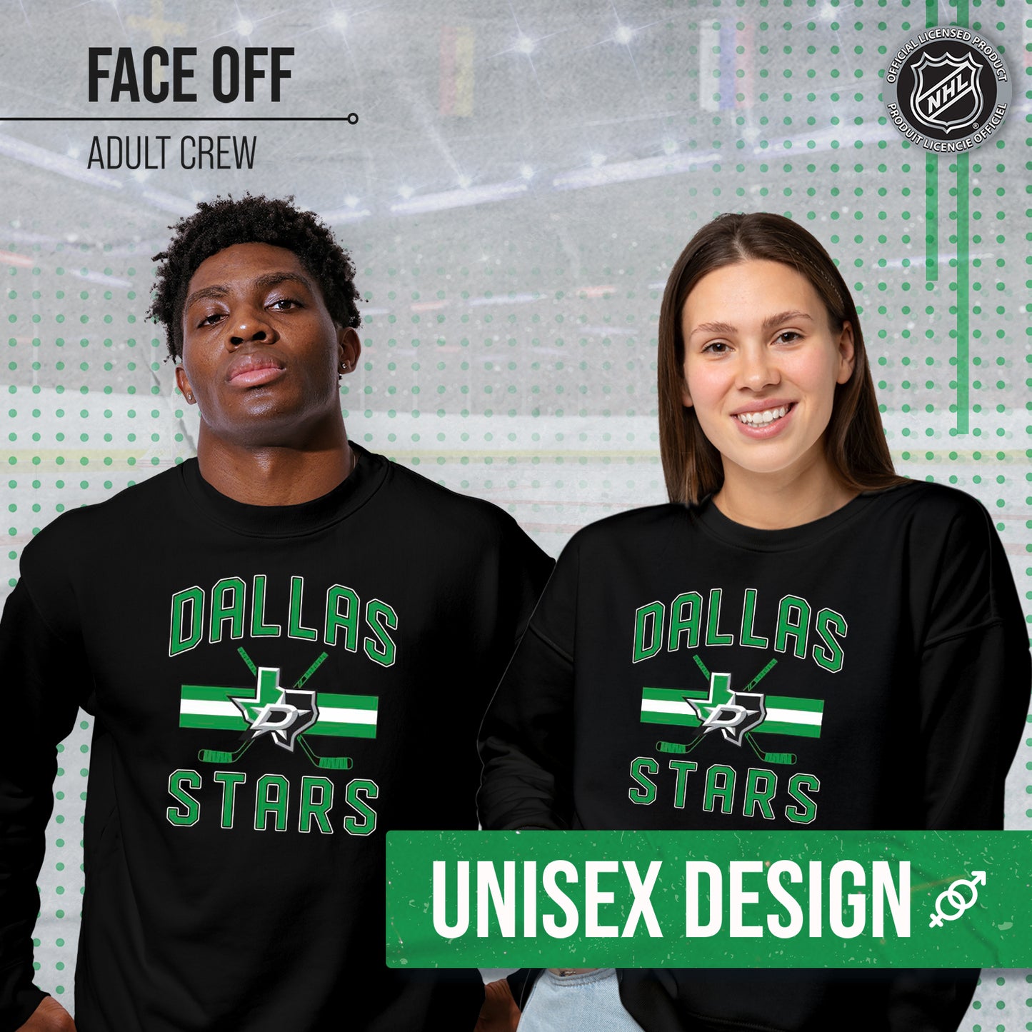 Dallas Stars Adult NHL Faceoff Hockey Fleece Crewneck Sweatshirt - Black