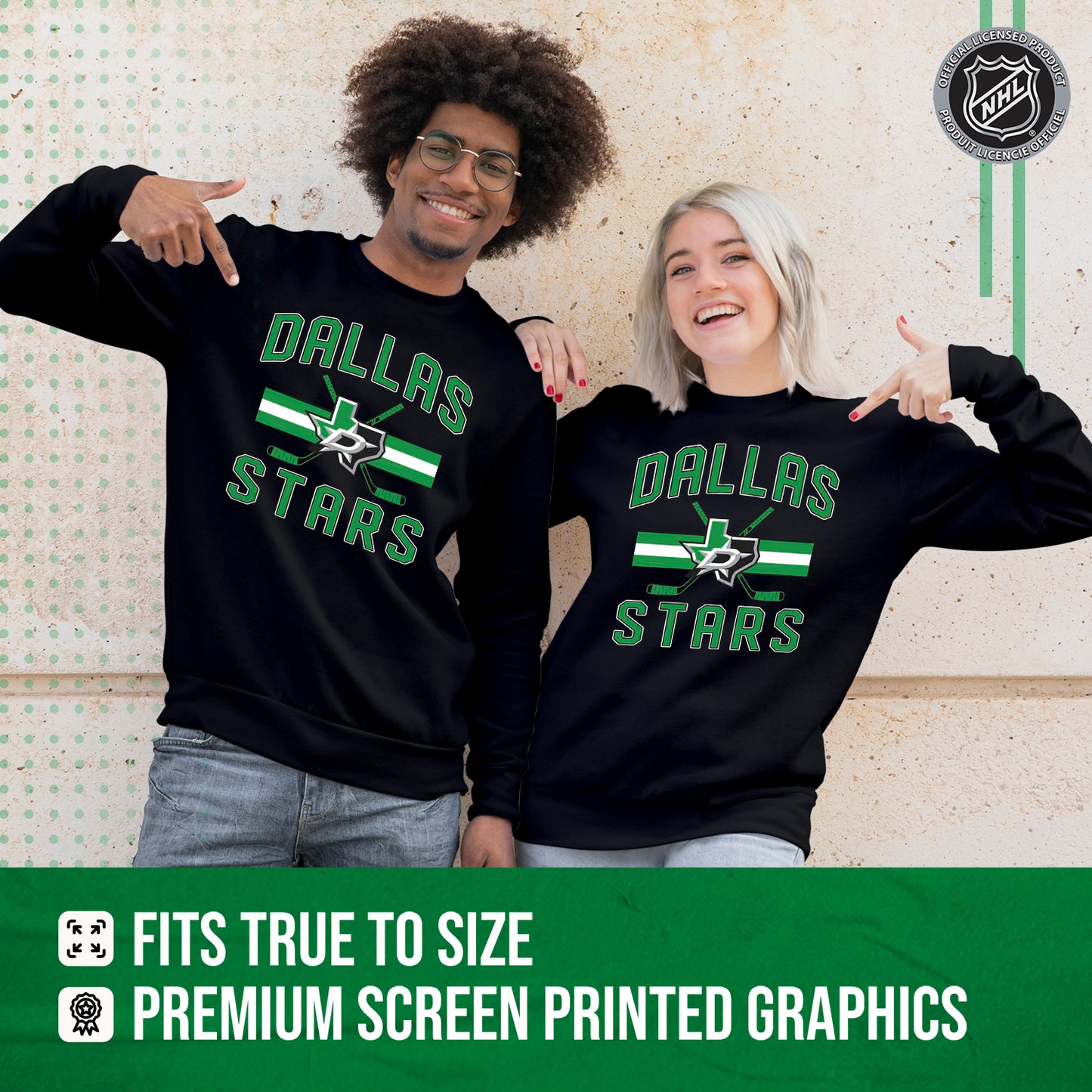 Dallas Stars Adult NHL Faceoff Hockey Fleece Crewneck Sweatshirt - Black