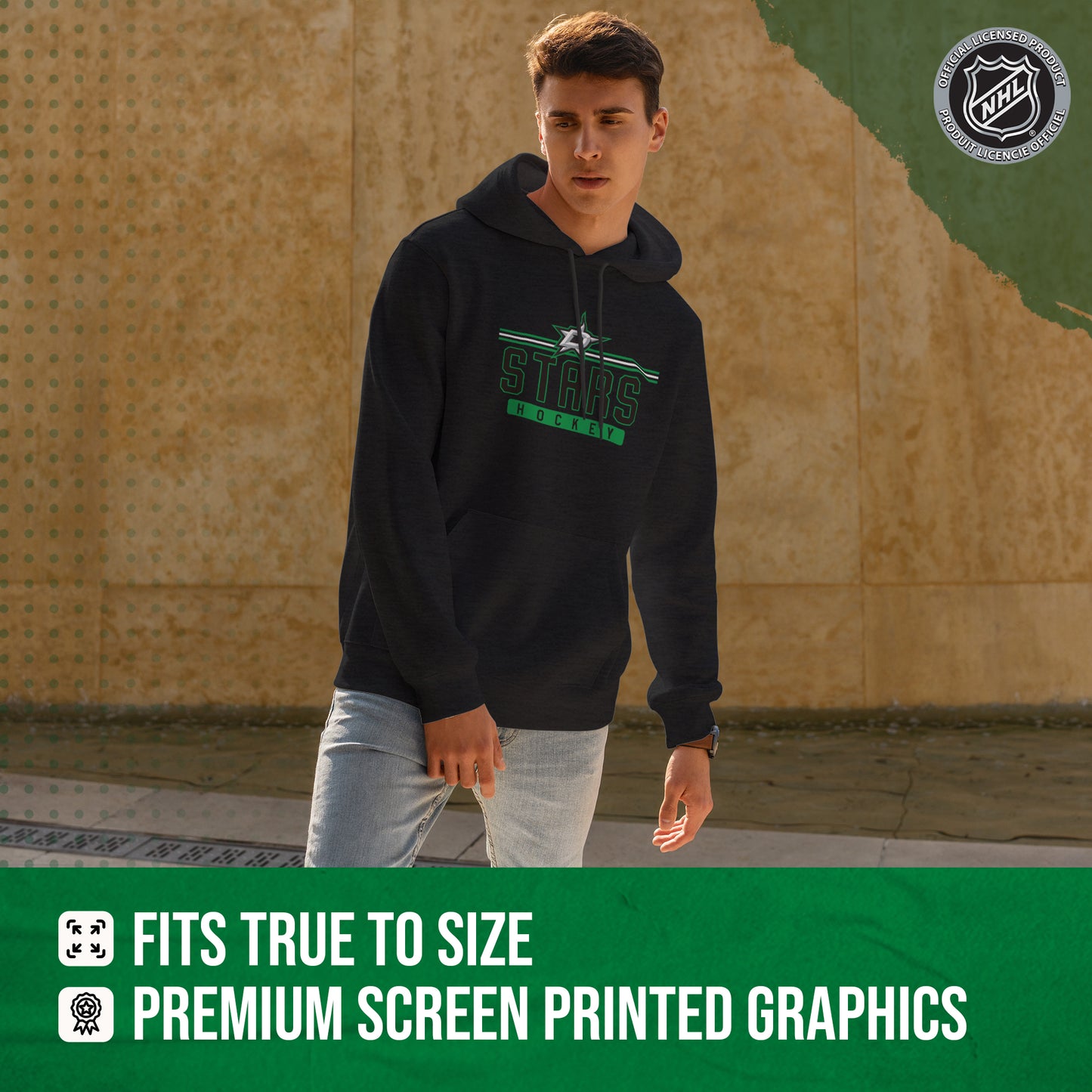 Dallas Stars NHL Adult Heather Charcoal True Fan Hooded Sweatshirt Unisex - Charcoal
