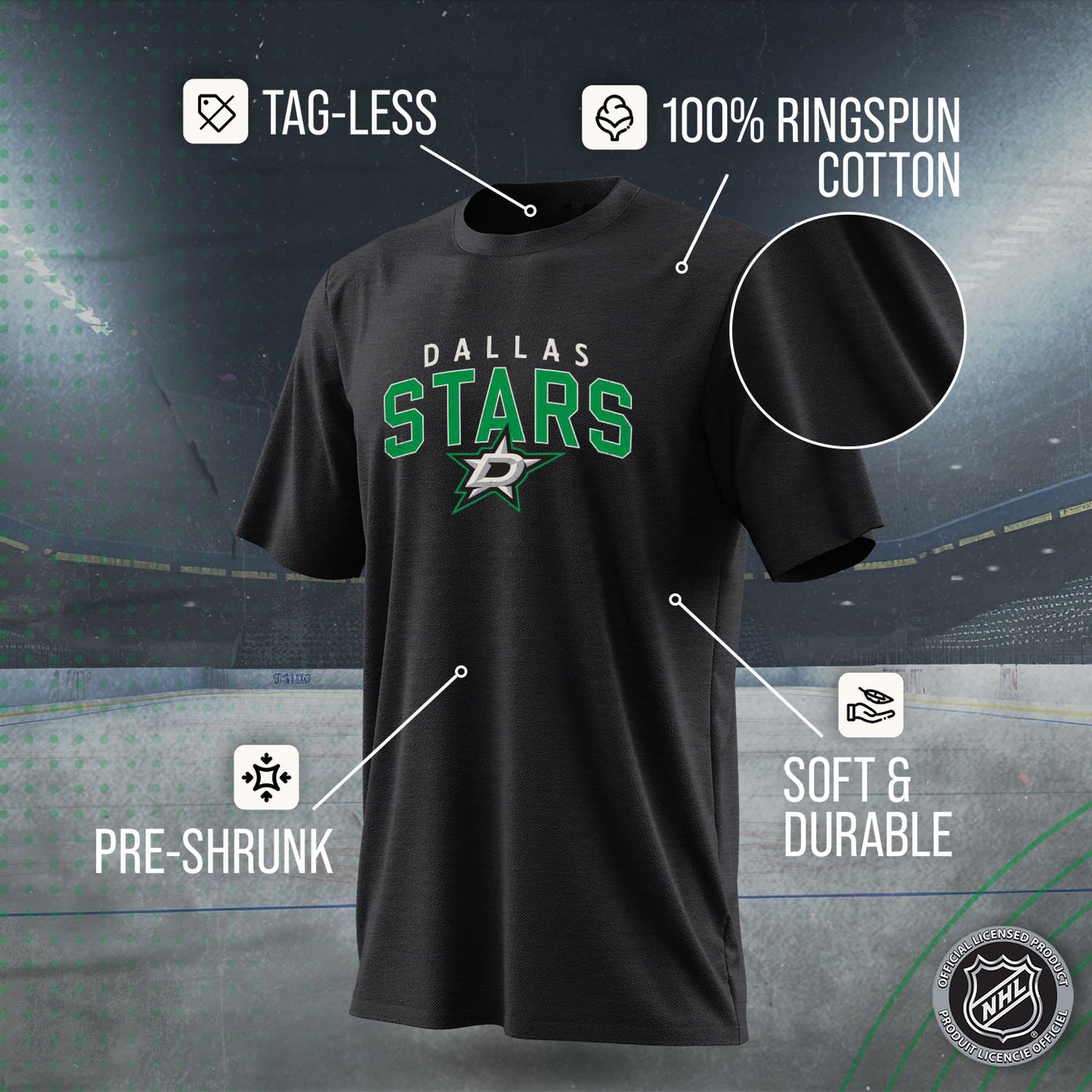 Dallas Stars NHL Adult Powerplay Heathered Unisex T-Shirt - Black Heather