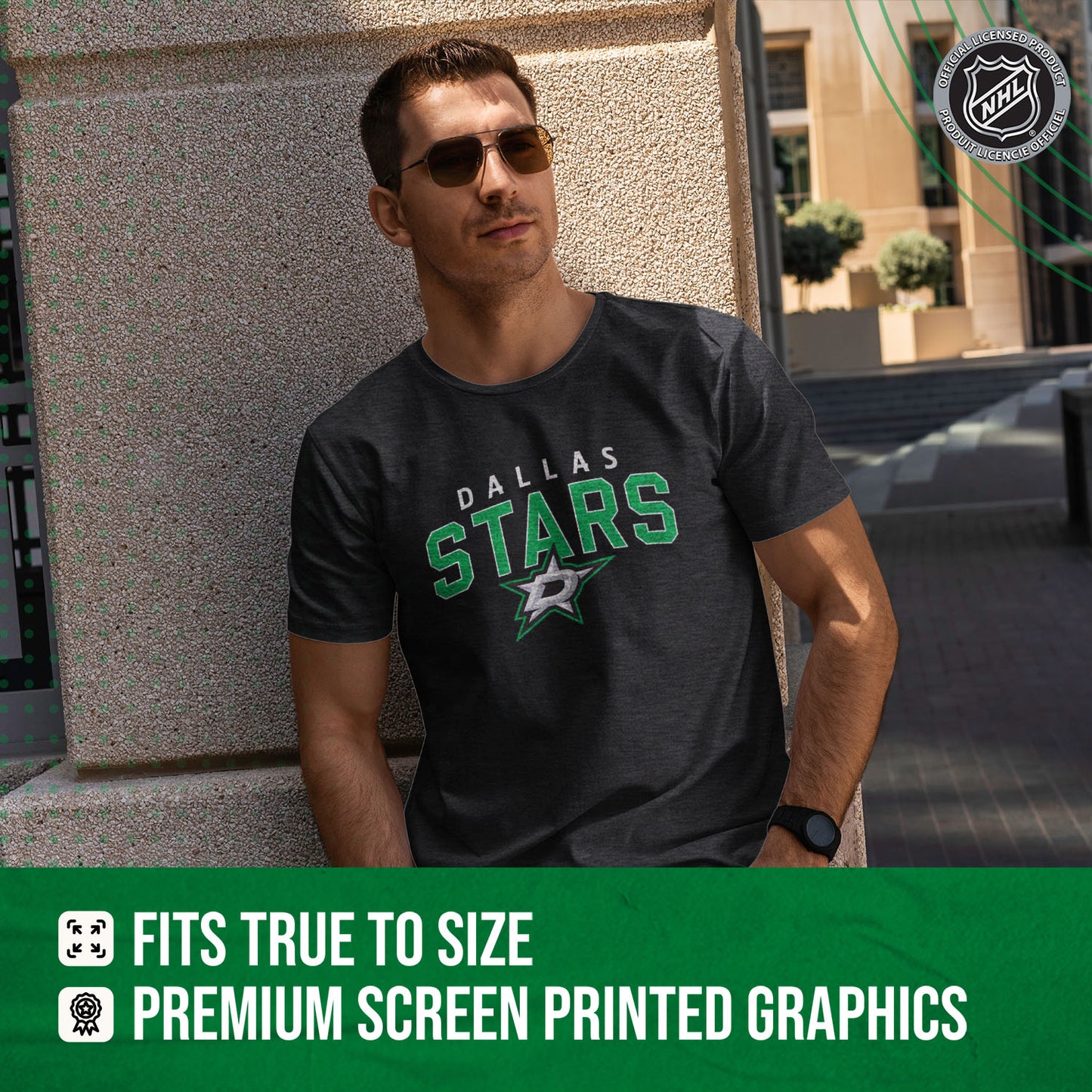 Dallas Stars NHL Adult Powerplay Heathered Unisex T-Shirt - Black Heather