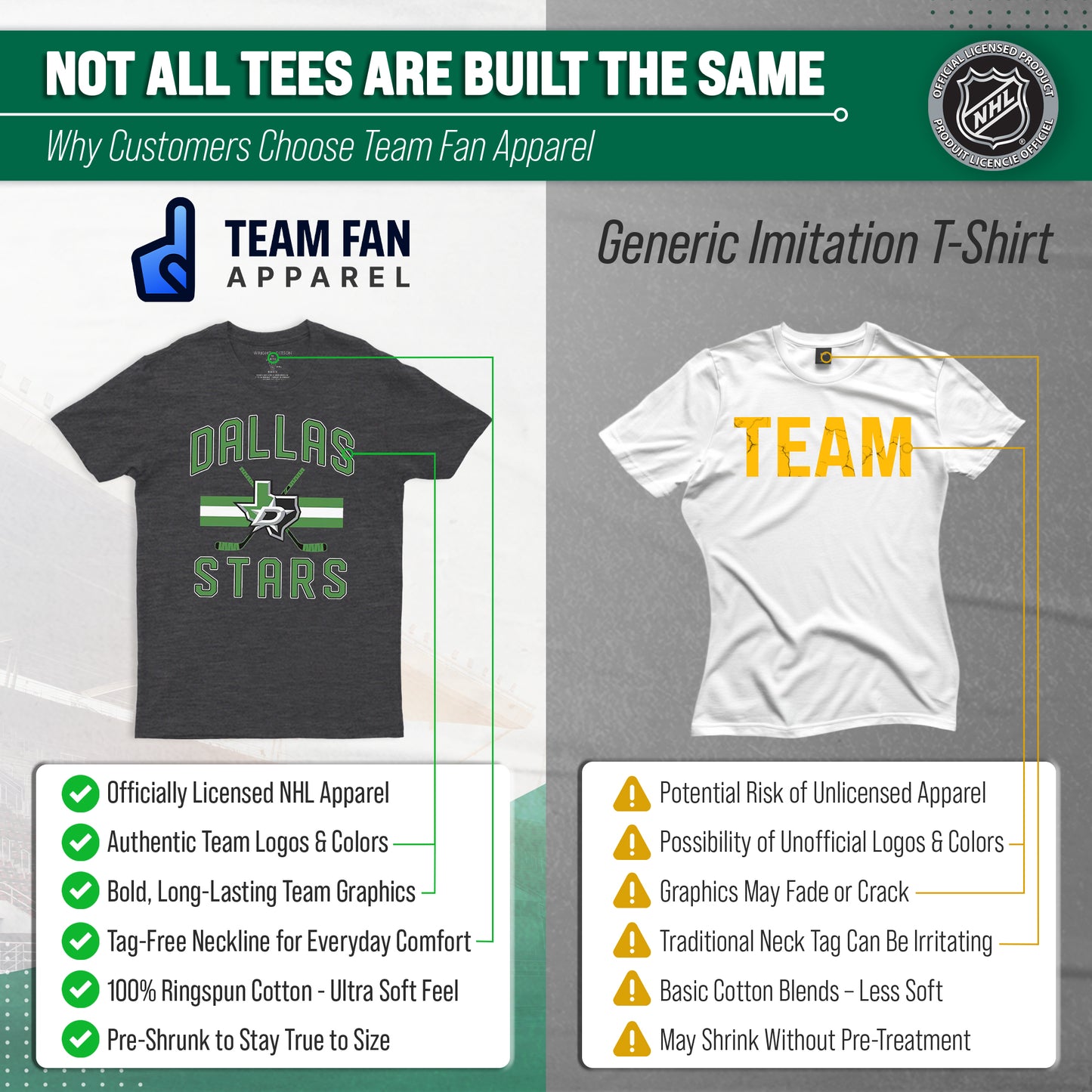 Dallas Stars NHL Adult Faceoff Tag-Less T-Shirt - Black