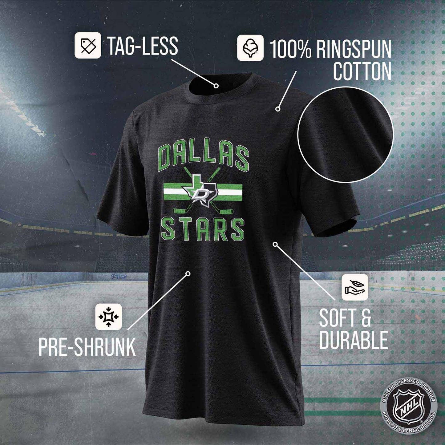 Dallas Stars NHL Adult Faceoff Tag-Less T-Shirt - Black