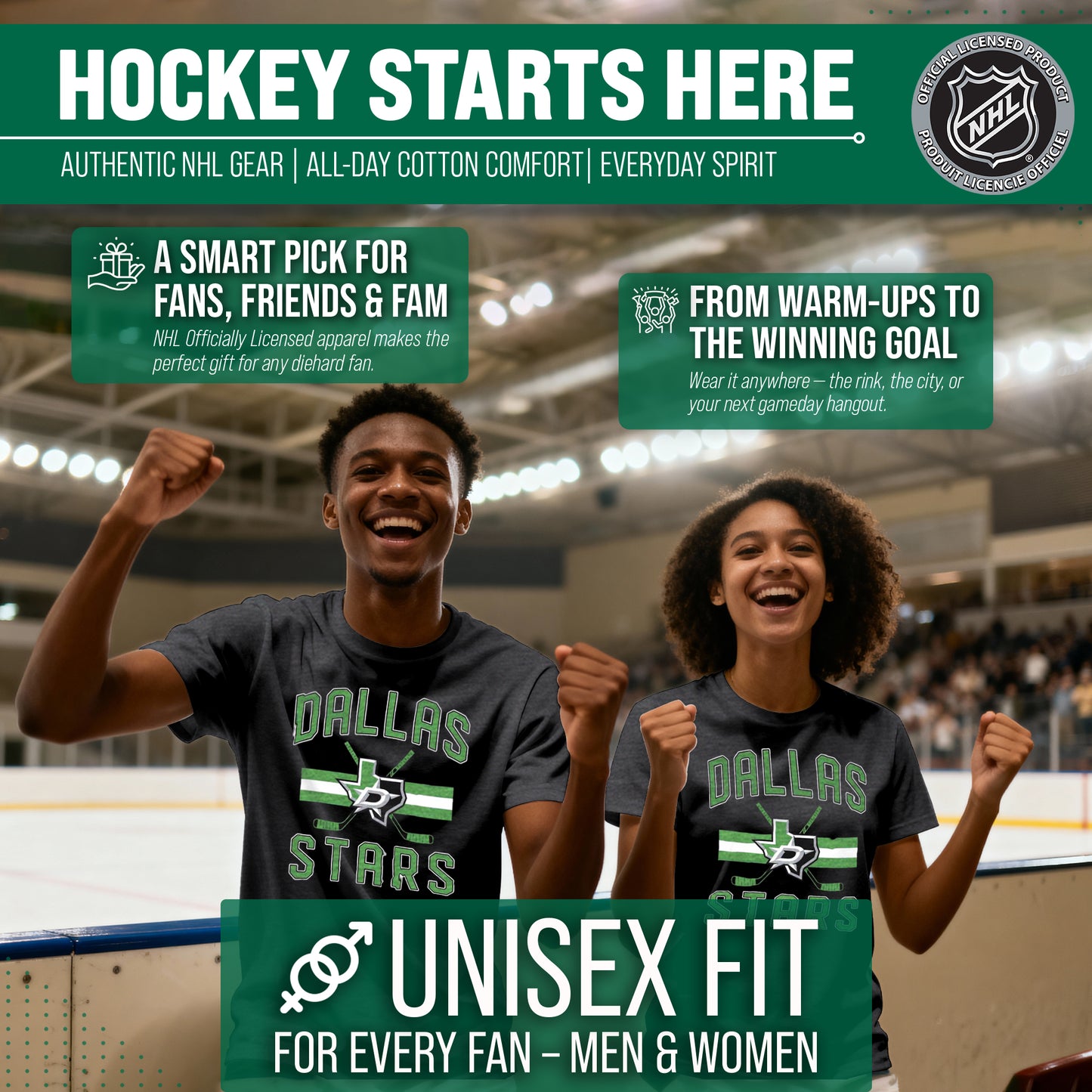 Dallas Stars NHL Adult Faceoff Tag-Less T-Shirt - Black
