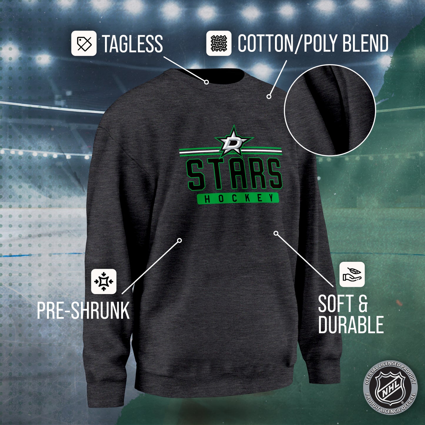 Dallas Stars NHL Charcoal True Fan Crewneck Sweatshirt - Charcoal