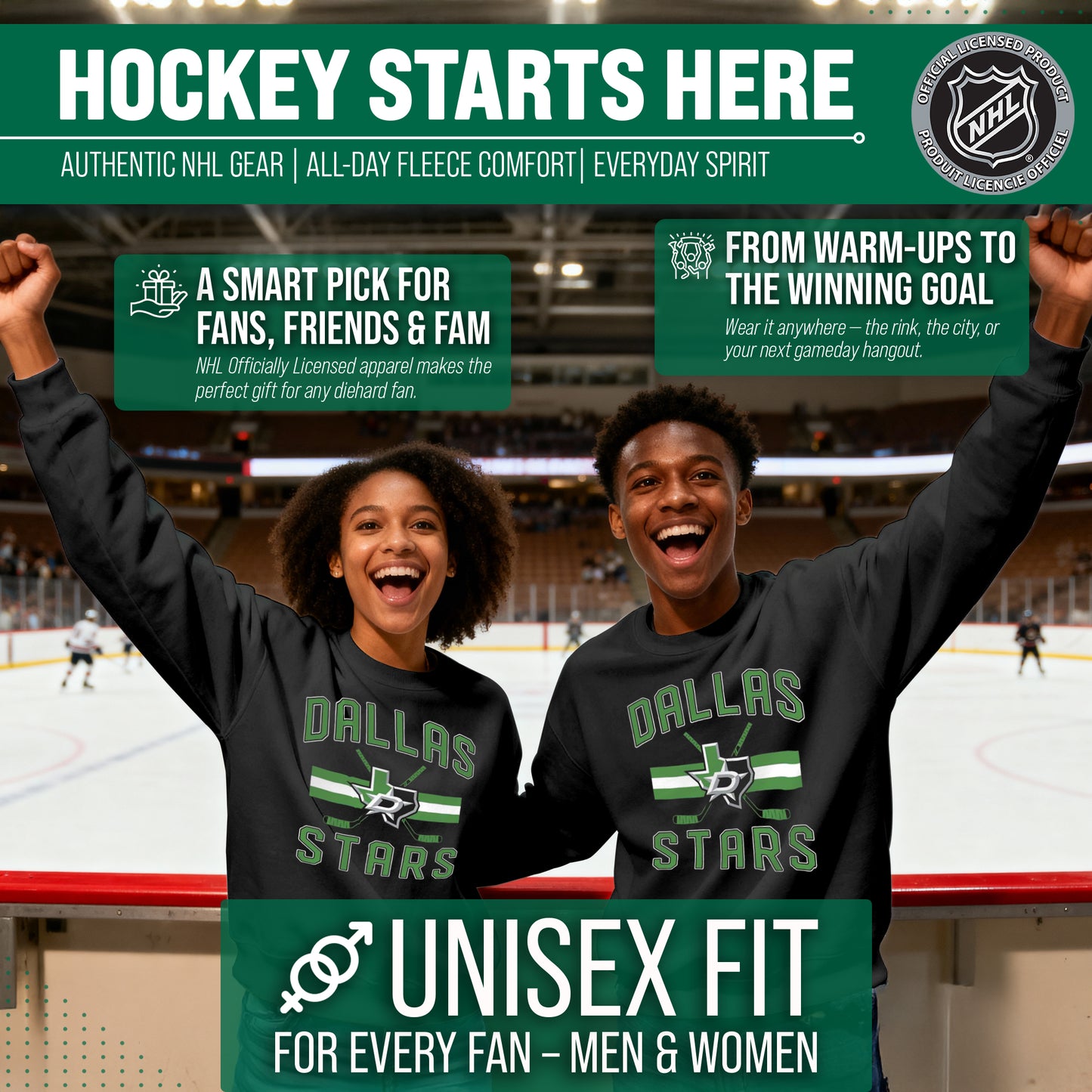Dallas Stars Adult NHL Faceoff Hockey Fleece Crewneck Sweatshirt - Black
