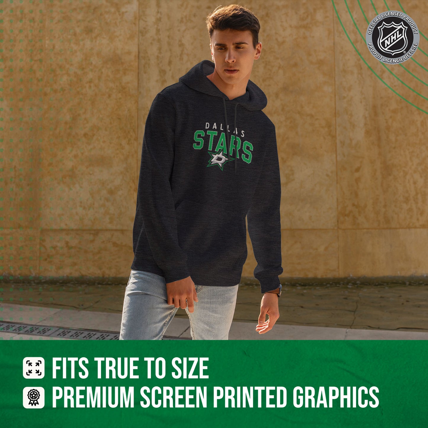 Dallas Stars NHL Adult Unisex Powerplay Hooded Sweatshirt - Black Heather