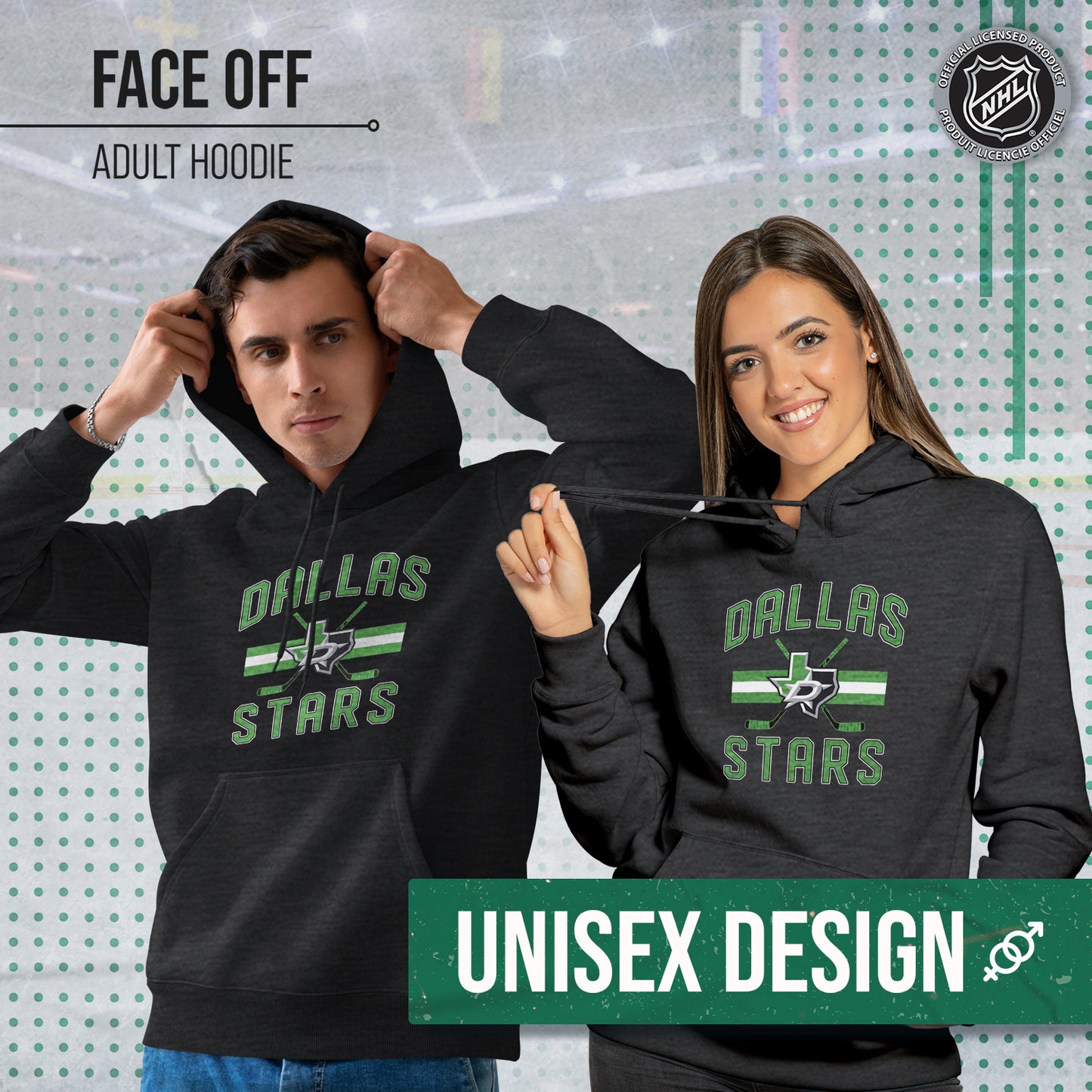 Dallas Stars Adult NHL Faceoff Hockey Fleece Hooded Sweatshirt- Jersey Stripe - Black