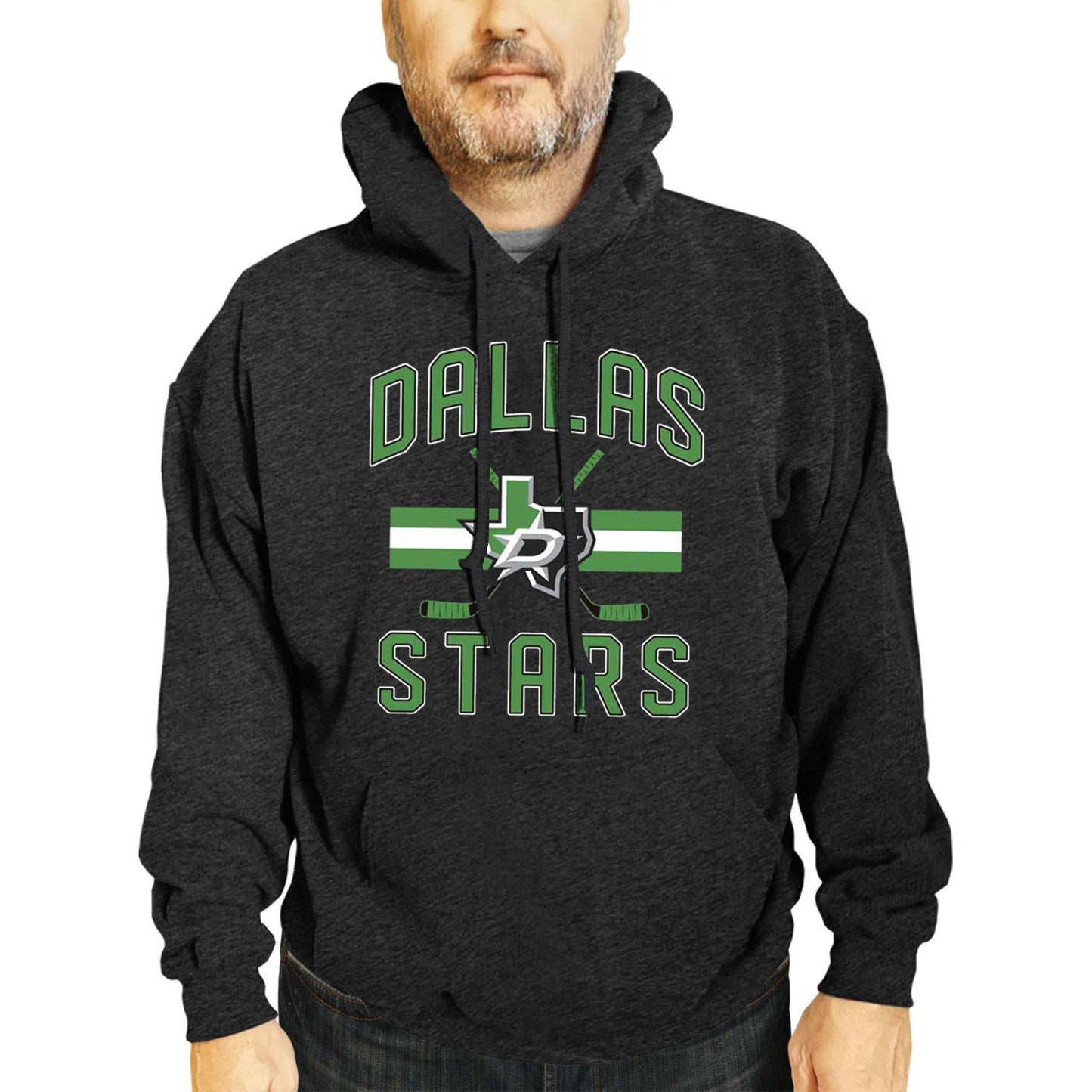 Dallas Stars Adult NHL Faceoff Hockey Fleece Hooded Sweatshirt- Jersey Stripe - Black