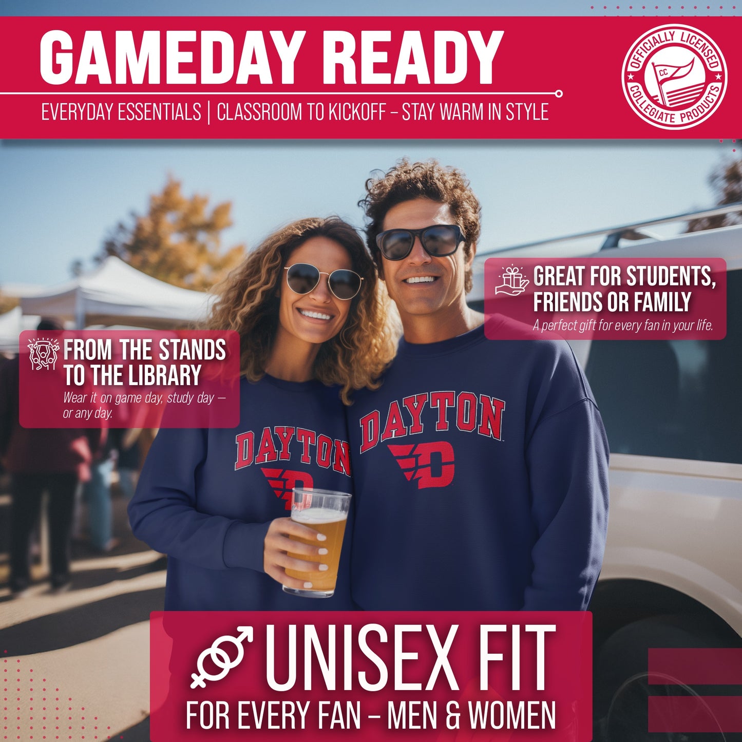 Dayton Flyers Adult Arch & Logo Soft Style Gameday Crewneck Sweatshirt - Navy