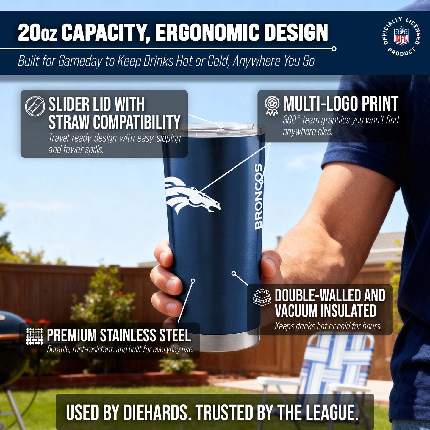 Denver Broncos NFL 20oz Gameday Stainless Steel Tumbler - Carrot Orange