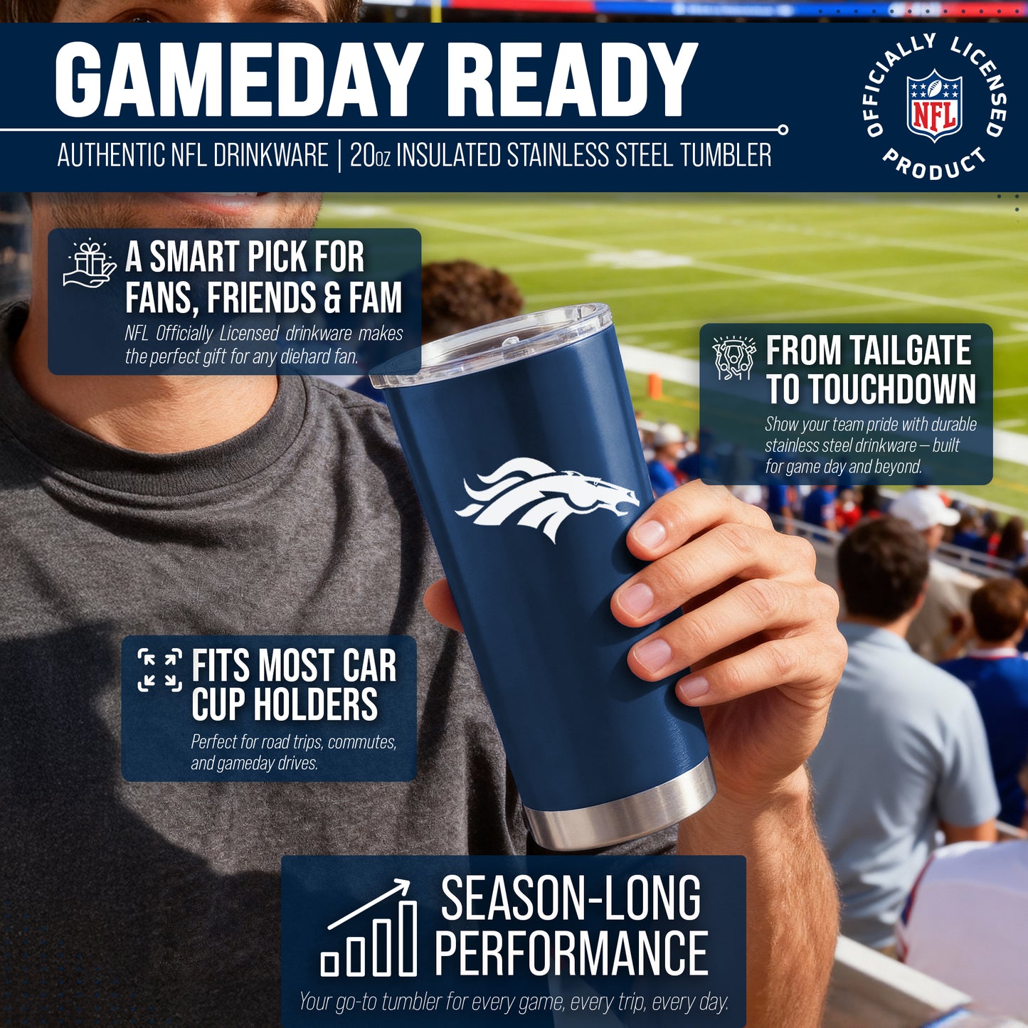 Denver Broncos NFL 20oz Gameday Stainless Steel Tumbler - Carrot Orange