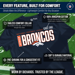Denver Broncos NFL Adult Modern Endzone Tag-Less T-Shirt - Navy