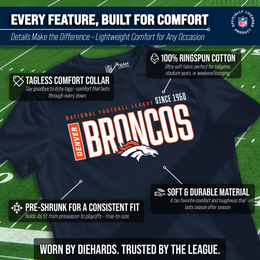 Denver Broncos NFL Youth Modern Endzone Football T-Shirt Unisex Tag Free Comfortable - Navy