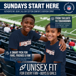 Denver Broncos NFL Youth Modern Endzone Football T-Shirt Unisex Tag Free Comfortable - Navy