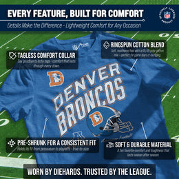 Denver Broncos NFL Adult Distressed Helmet Tag-Less T-Shirt - Royal Heather