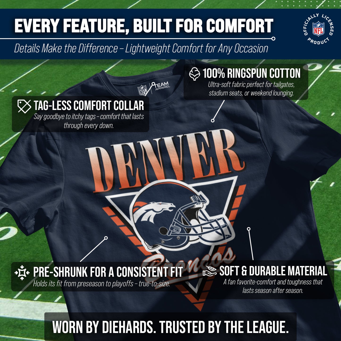 Denver Broncos NFL Adult Retro Triangle Unisex T-Shirt - Navy