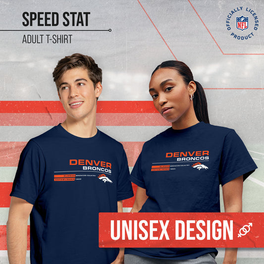 Denver Broncos Adult NFL Speed Stat Sheet T-Shirt - Navy