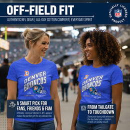 Denver Broncos NFL Womens Distressed Helmet Tag-Less Soft T-Shirt - Royal Heather