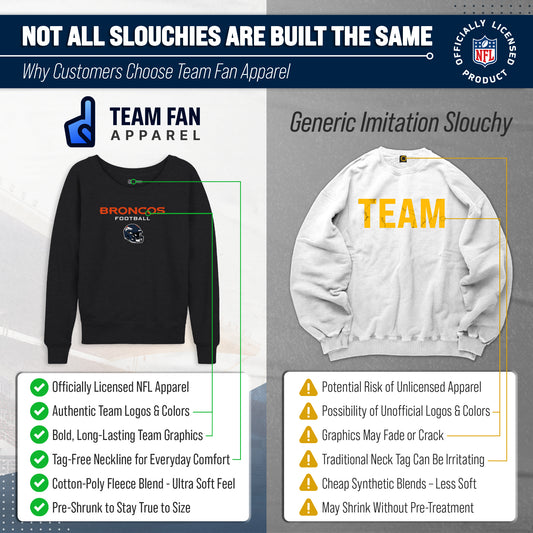 Denver Broncos Women's NFL Football Helmet Charcoal Slouchy Crewneck -Tagless Lightweight Pullover - Charcoal