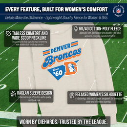 Denver Broncos NFL Womens Vintage Charm Slouchy Crewneck - Birch
