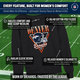 Denver Broncos NFL Womens Retro Triangle Slouchy Crewneck - Heather Charcoal