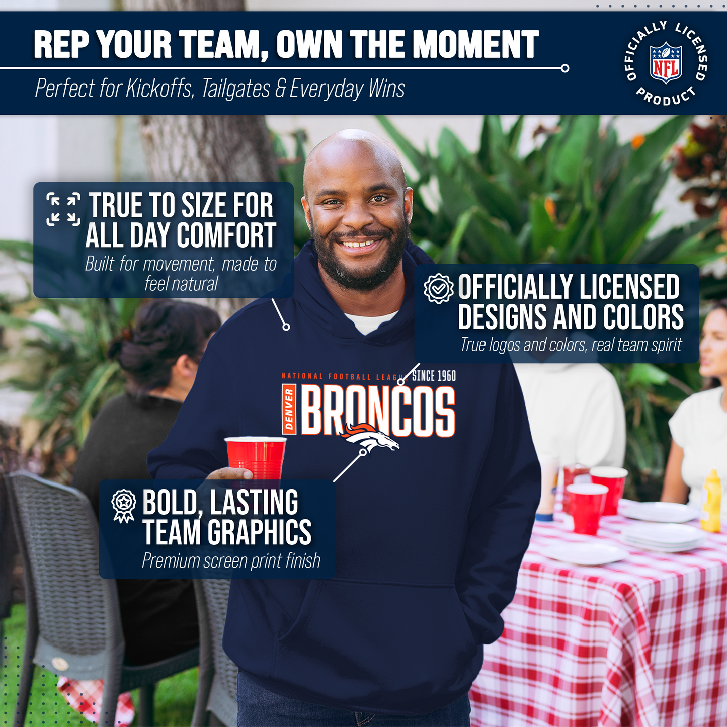 Denver Broncos NFL Adult Unisex Modern Endzone Soft Fleece Hooded Sweatshirt - Navy