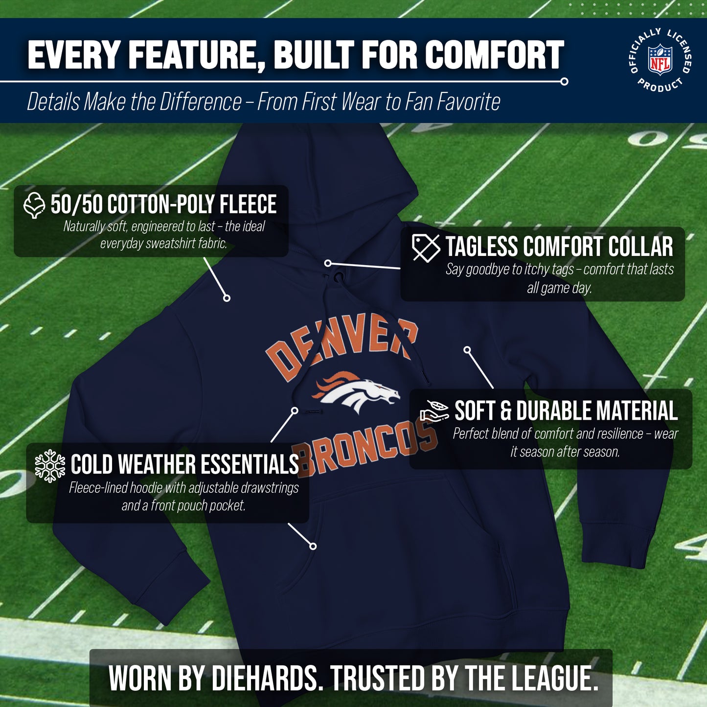 Denver Broncos NFL Adult Gameday Hooded Sweatshirt - Navy