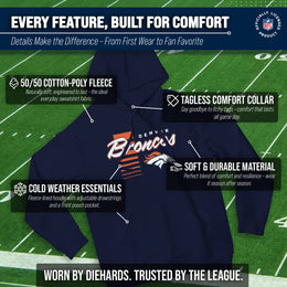 Denver Broncos NFL Adult Unisex Retro Script Ultra Soft Fleece Hooded Sweatshirt - Navy