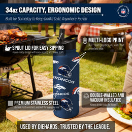 Denver Broncos NFL 34oz Quencher Stainless Steel Insulated Water Bottle - Navy