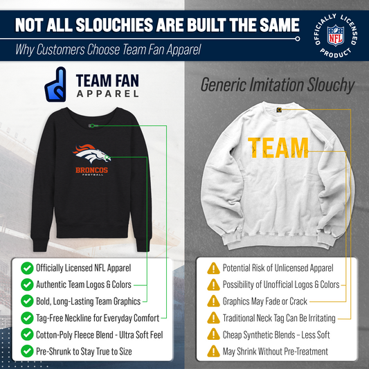 Denver Broncos Women's NFL Ultimate Fan Logo Slouchy Crewneck -Tagless Fleece Lightweight Pullover - Charcoal