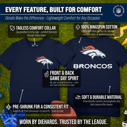 Denver Broncos NFL Pro Football Final Countdown Adult Cotton-Poly Short Sleeved T-Shirt For Men & Women - Navy