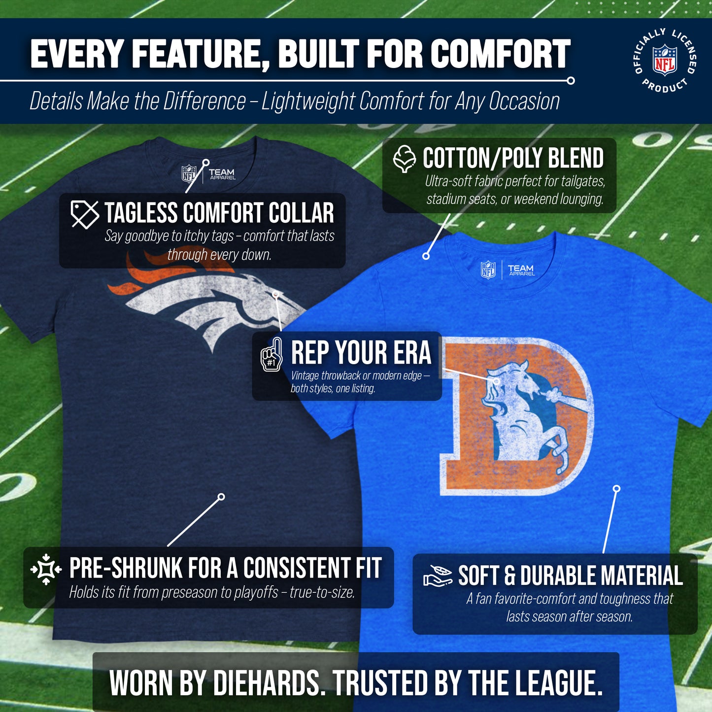 Denver Broncos NFL Modern Throwback T-shirt - Royal