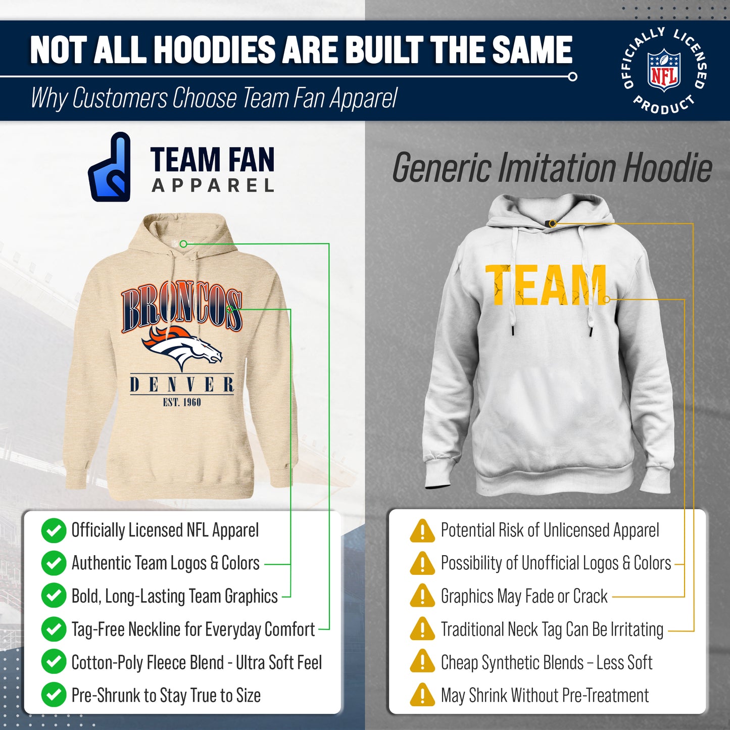 Denver Broncos Ladies NFL Starstruck Fleece Pullover Hooded Sweatshirt - Cream
