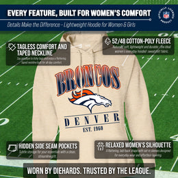Denver Broncos Ladies NFL Starstruck Fleece Pullover Hooded Sweatshirt - Cream