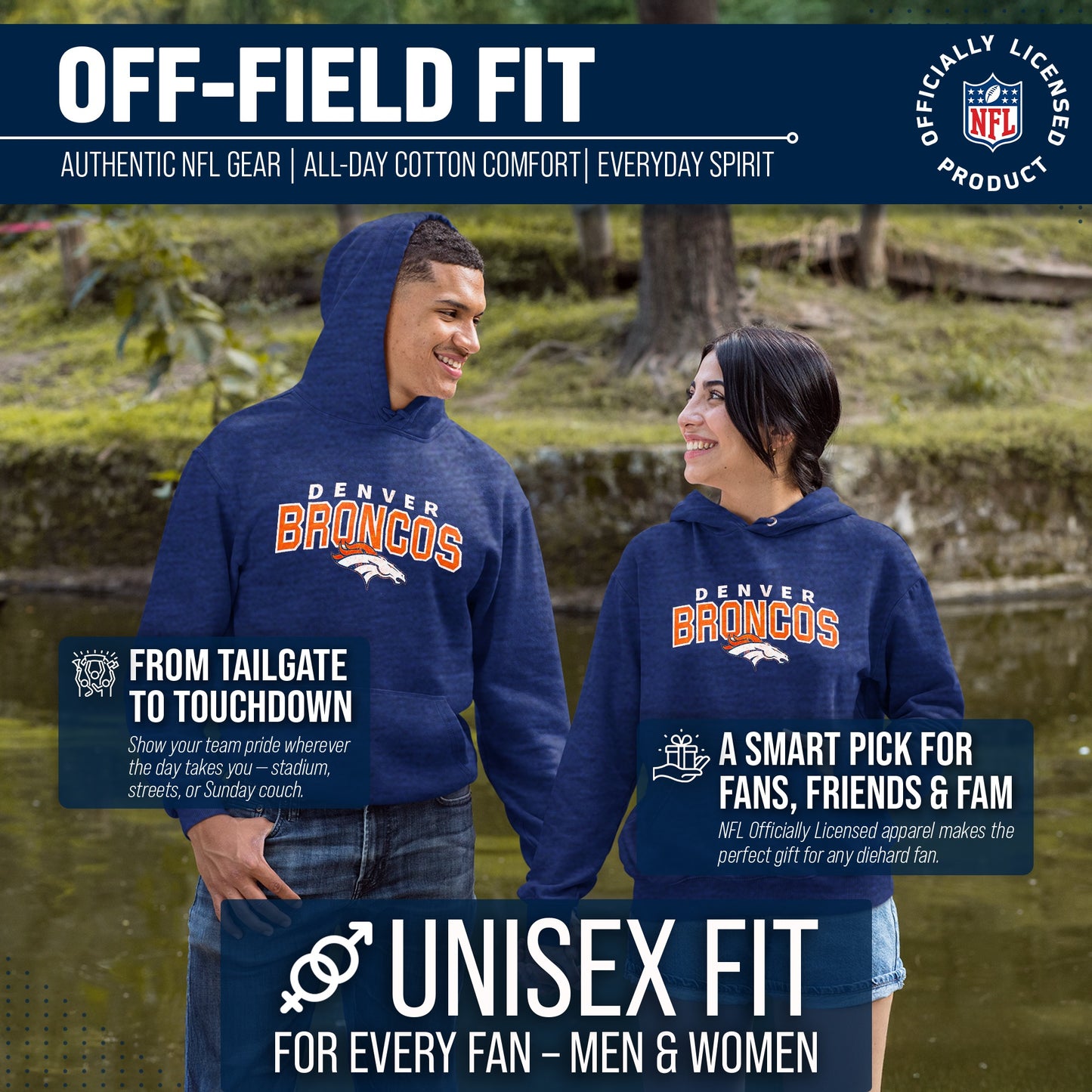 Denver Broncos NFL Adult Unisex Starting Fresh Ultra Soft Fleece Hooded Sweatshirt - Navy