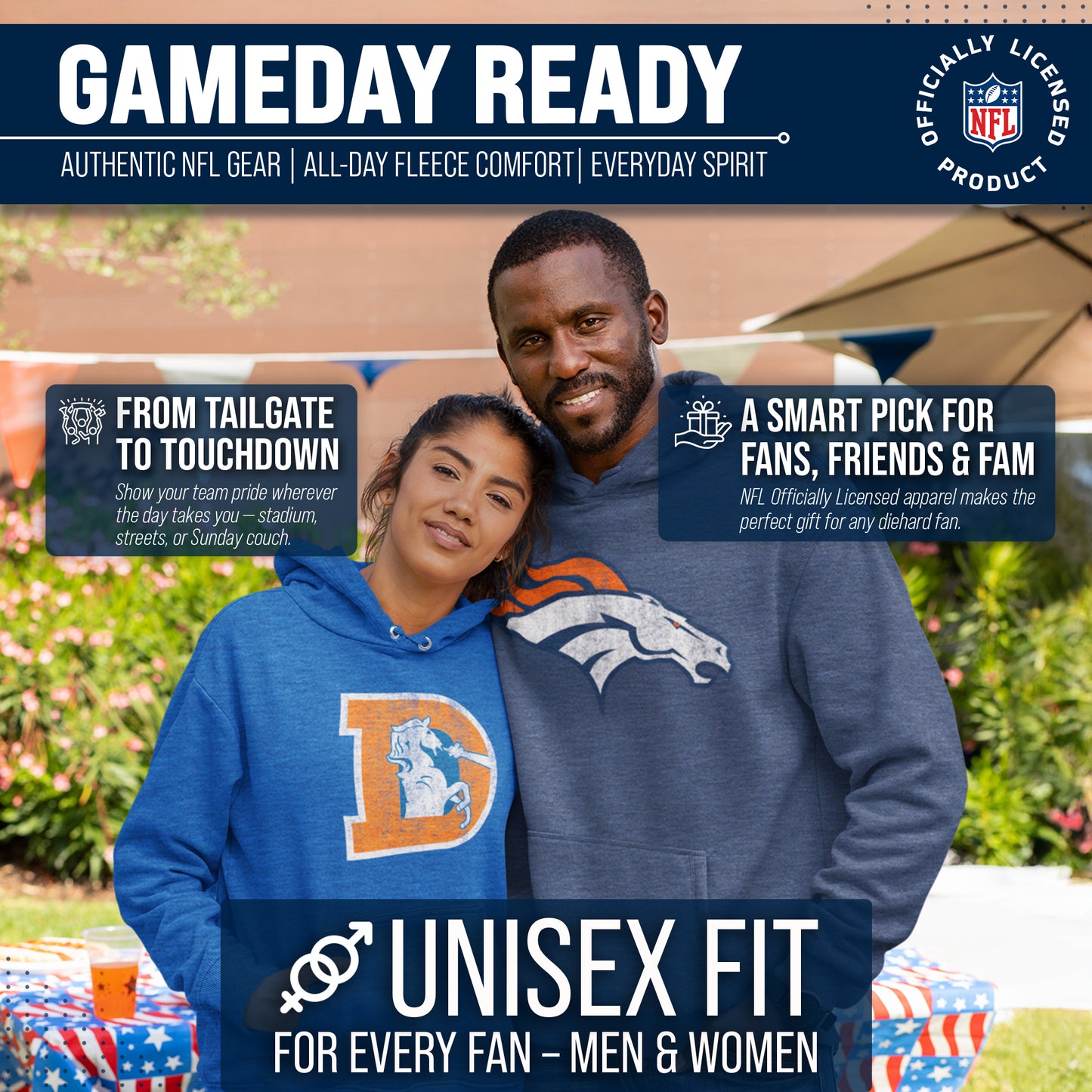 Denver Broncos NFL Adult Unisex Modern Throwback Ultra Soft Fleece Hooded Sweatshirt - Royal