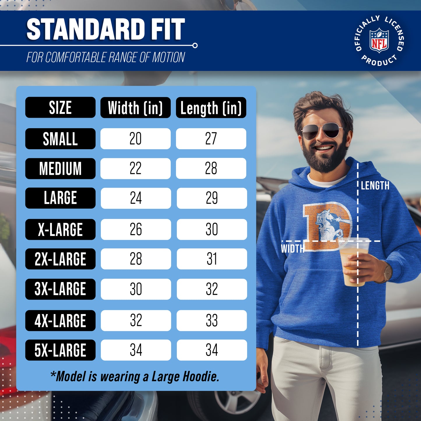 Denver Broncos NFL Adult Unisex Modern Throwback Ultra Soft Fleece Hooded Sweatshirt - Royal