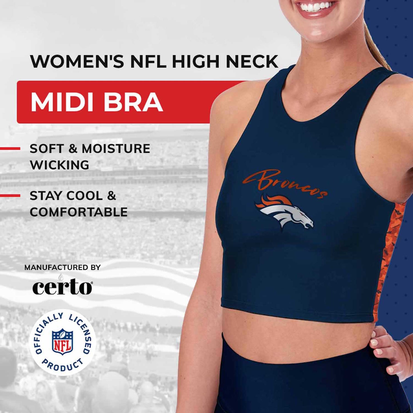 Denver Broncos NFL Women's Sports Bra Activewear - Navy