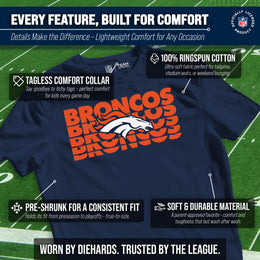 Denver Broncos NFL Youth Repeating Logo Football T-Shirt Unisex Tag Free Comfortable - Navy